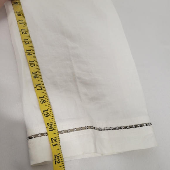 Escada Linen Beautiful Cream Ankle Pants with Embellished Crystals Trim - Picture 11 of 12